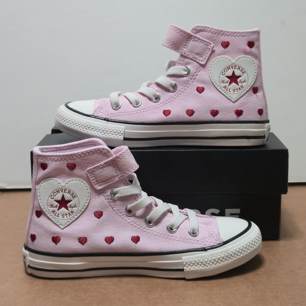 Converse Chuck Taylor All Star High Top Pink Heart Embroidery Kids Shoes 12.5 Y